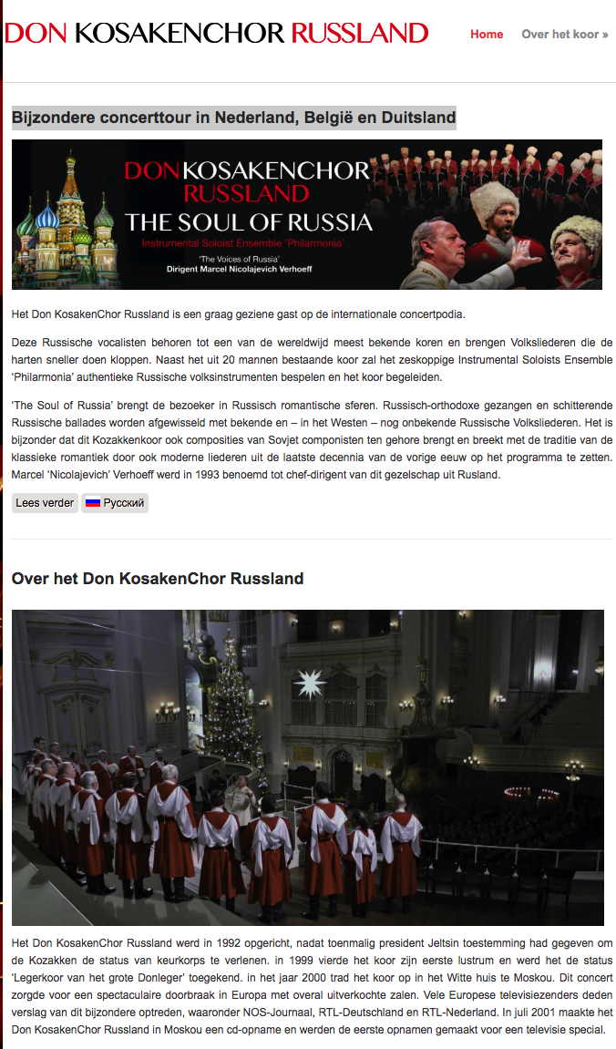 Page Internet. Don KosakenChor Russland. Bijzondere concerttour in Nederland, België en Duitsland. 2019-12-01